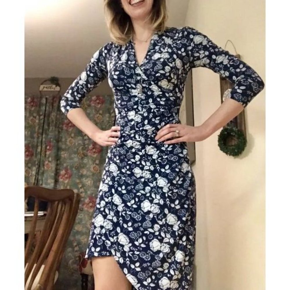 Nicole Miller Navy Blueprint Stefanie Midi Dress $295 - Picture 3 of 14